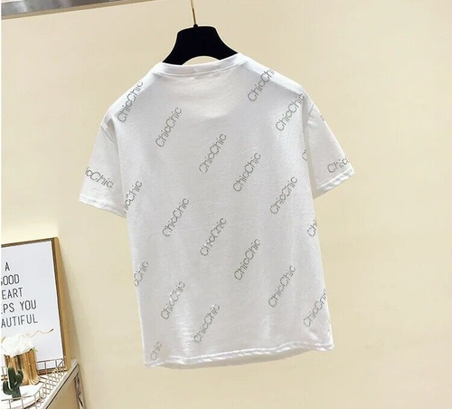 New Women Luxury Diamond Rhinestones Fashion Black White T-Shirt Hot Drilling - Picture 6 of 15