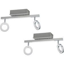 Image of 2 PACK Wall Spot Light Aluminium Chrome Shade Satined Plastic LED 2x3.2W 1x3.3W