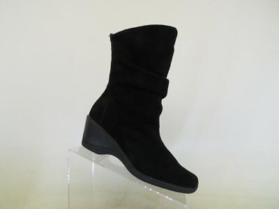 NINE WEST Black Suede Zip Slouch High Ankle Fashion Boots Booties