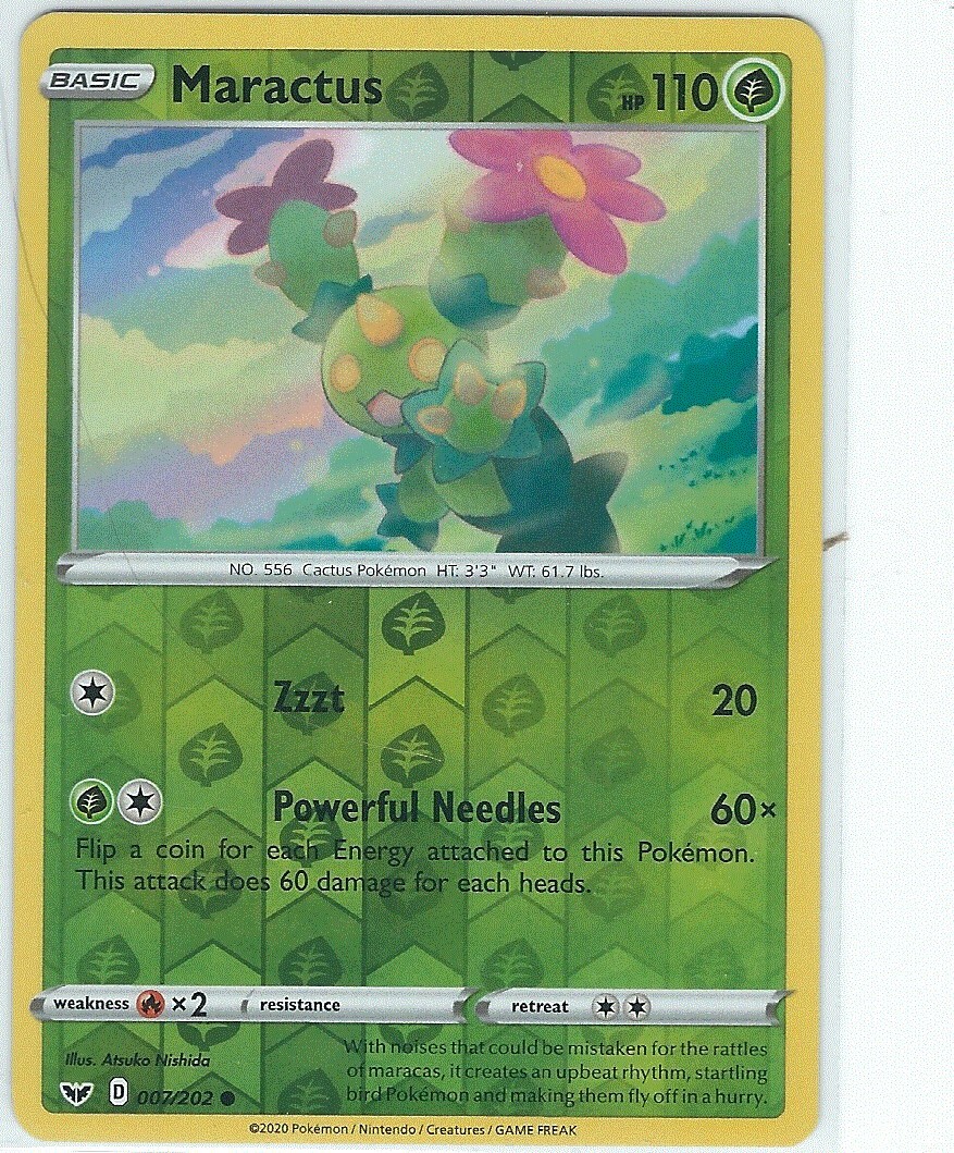Maractus Reverse Holo Sword & Shield Pokemon Card!! 007/202!!
