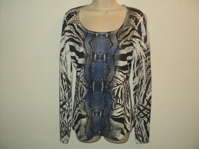 CACHE Top Women's Size S Animal Print Zebra & Reptile Beaded Long Sleeves USA