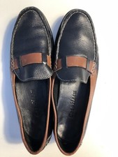 Cole Haan Penny Loafers Shoes Womens 7B Black Leather Brown Trim