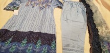 Pakistani/Indian Women's Blue 3 pc suit printed, embroidery