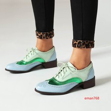 Women Lace Up Flat Brogue Shoes Casual PU Leather Wingtips Oxfords College Shoes