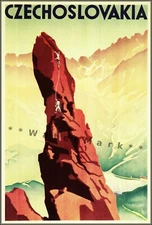 Czechoslovakia 1930 Prachov Rocks Vintage Poster Print Mountain Climbing