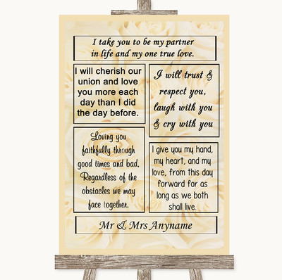 Creme Rosen Romantische Gelübde Personalisiert Hochzeit Schild
