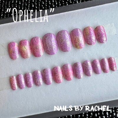 Press On Gel Fake Nails, kurz oval, ''Ophelia'' [Rosenblütenpastell]