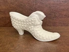 Vintage Fenton Hobnail White Milk Glass Cat Head Shoe Slipper figurine  MCM