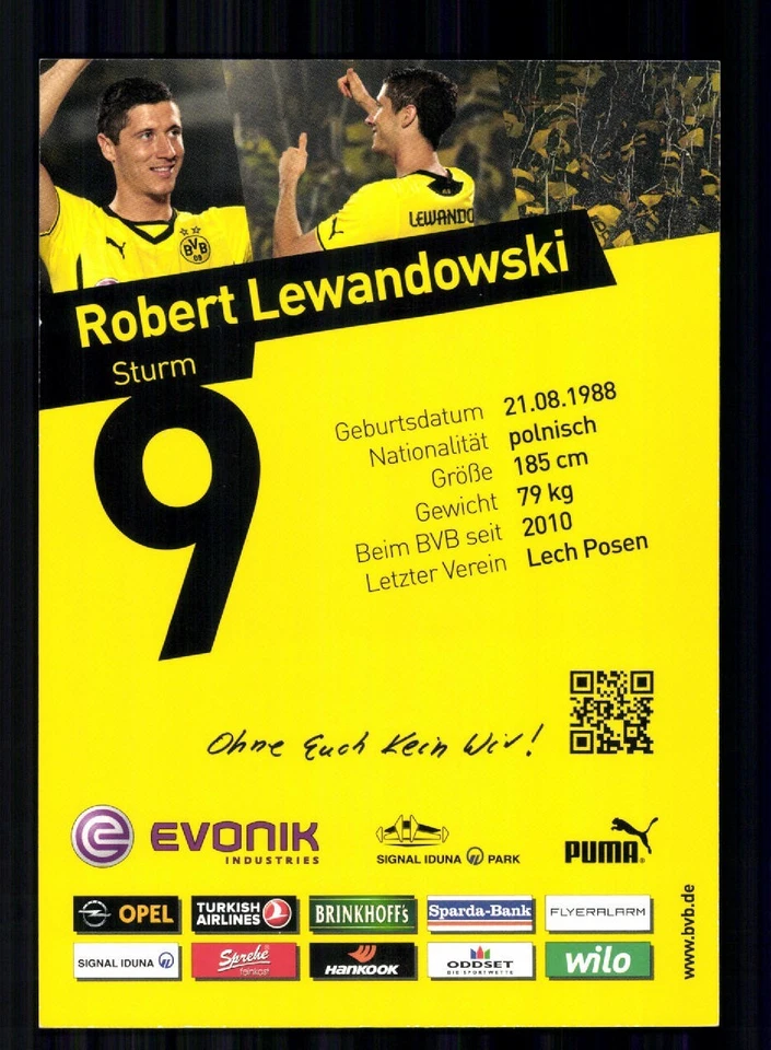 Robert Lewandowski Autogrammkarte Borussia Dortmund 2013-14 Original Sign - Bild 2 von 2