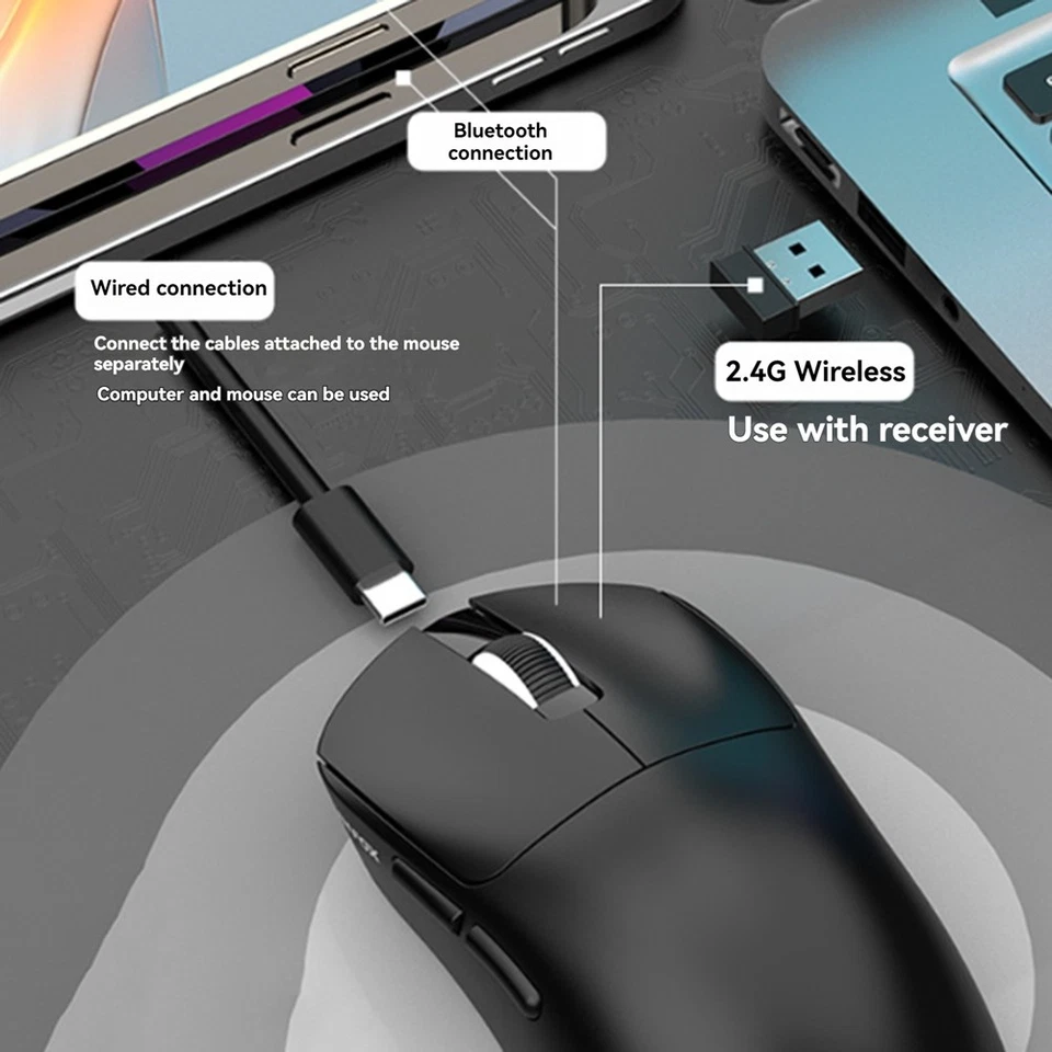  Bluetooth Mouse 12000dpi Thin Optical Mouse PAW3311Macro Sensor Ergonomic 3458 - Image 4 of 4