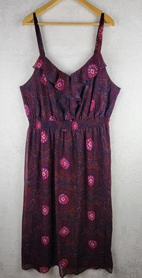 Bohemian Sz 4X Maxi Dress Sleeveless Blue Red Geo Print Lined Adjustable Straps 
