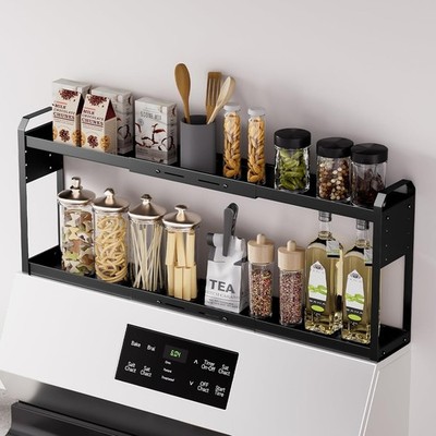 2 Tier Magnetic Over the Stove Shelf, Expandable Metal Spice Ra