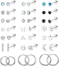 21Pairs Surgical Steel Flat Back Earrings Hypoallergenic 20G Screw Back Nap Stac