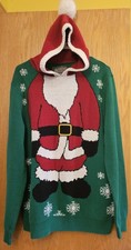 Ugly Christmas Sweater Unisex Holiday Hoodie with Santa Size XL Pullover