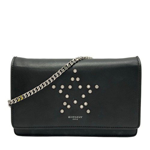 GIVENCHY Studded Star 2-Way Chain Shoulder Bag Leather Black Womens Crossbody