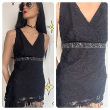Black Rhinestone Lace Fairy Glam Top Whimsy Goth Y2K Lingerie Style M