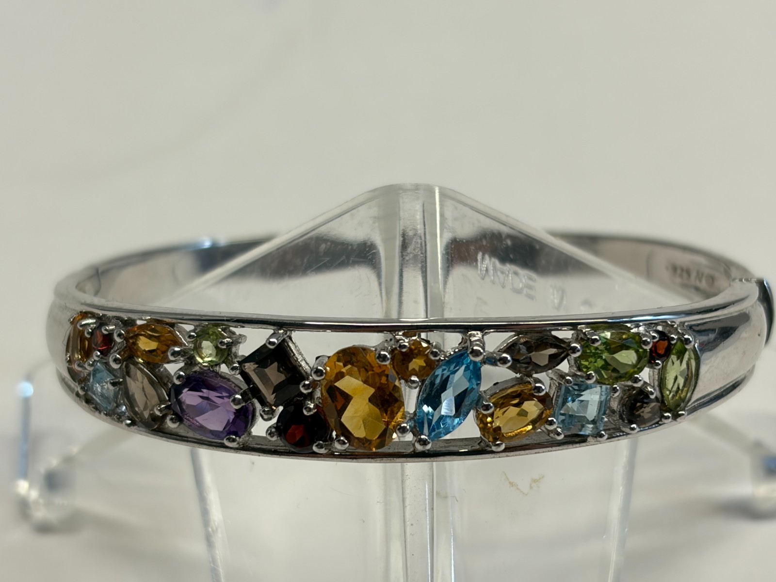 925 Sterling Silver Hinged Bangle Multi-Colored S… - image 3
