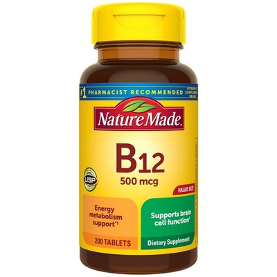 Nature Made Vitamin B12 500 mcg, Dietary 200 Count (Pack of 1), 200 
