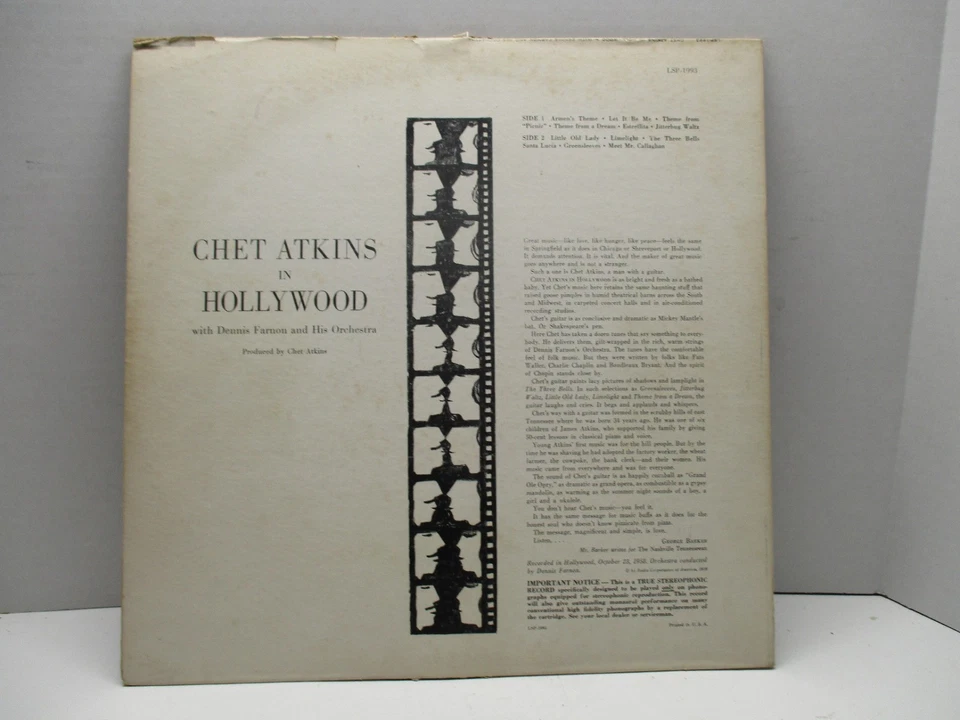 Chet Atkins In Hollywood LP Vinyl Record 1958 - Image 2 of 4