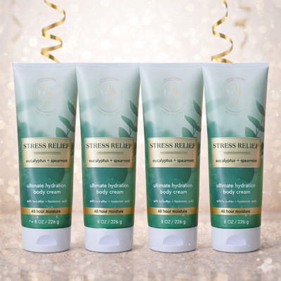 Bath & Body Works - Stress Relief Eucalyptus Spearmint Body Cream 8 oz [4 Pack]