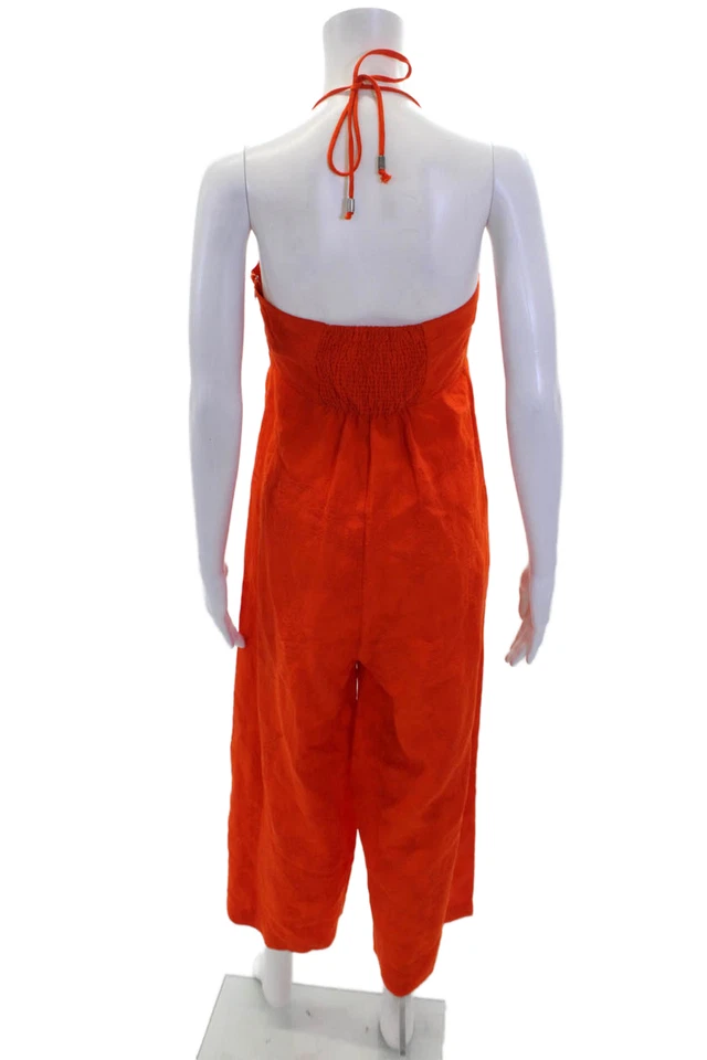 Elevenses Anthropologie Womens Sleeveless Wide Leg Halter Jumpsuit Orange Size 2 - Image 3 of 4