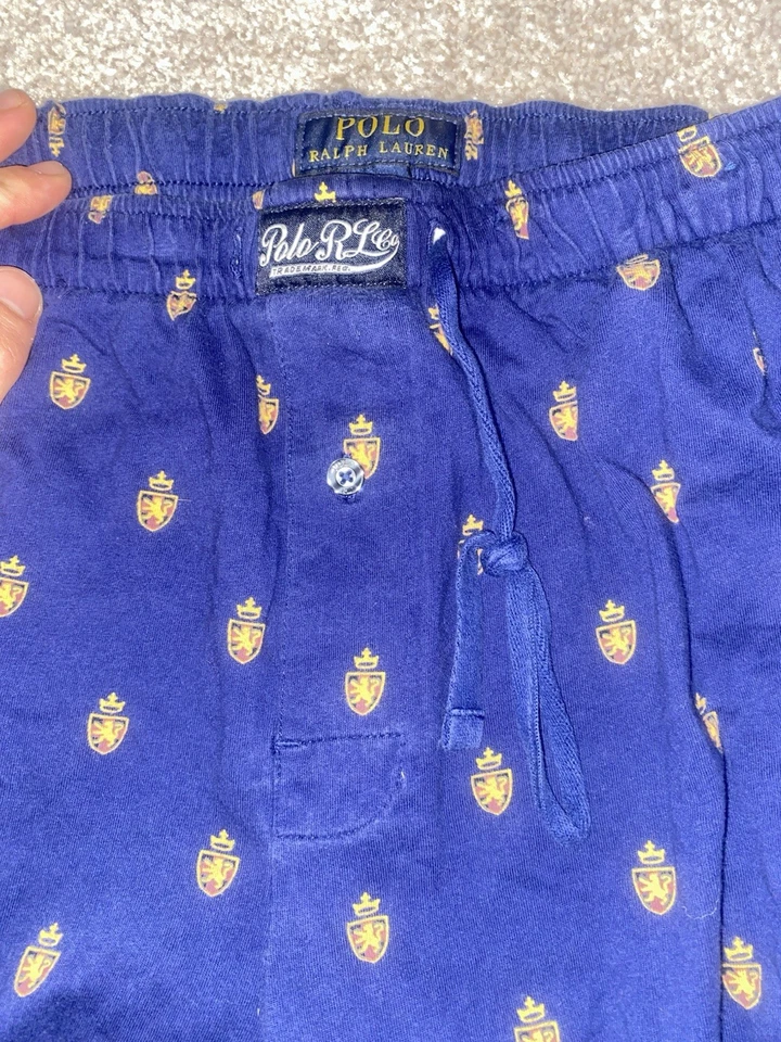 Polo Ralph Lauren Ropa de Dormir Pantalones de Salón M Azul Amarillo Cresta Logo Estampado Completo Foto 2 de 4