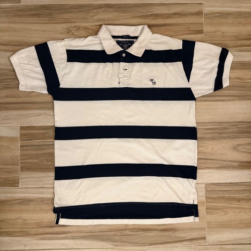 VTG Abercrombie & Fitch Polo Shirt Mens L Large Muscle Striped Navy White Y2K