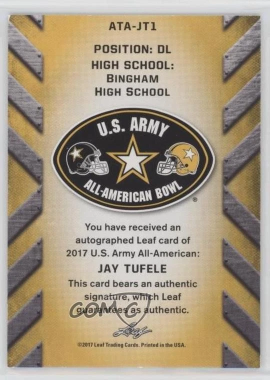 2017 Leaf Metal US Army All-American Bowl Tour Silver /25 Jay Tufele Auto - Image 2 of 2