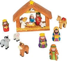 Fun Express Mini Nativity Set 9-Piece Stable Jesus Mary Joseph Wisemen Christmas