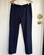 Haggar Cool 18 Pro Mens Dress Pants 30x30 Slim Fit Navy Blue Flat Front