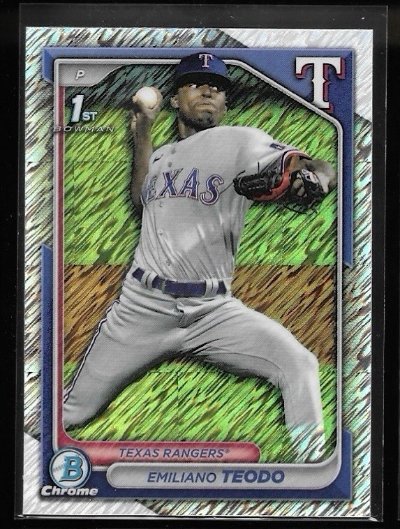 2024 BOWMAN CHROME EMILIANO TEODO #BCP-180 SHIMMER REFRACTOR 1ST RANGERS SP
