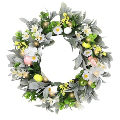18'' Lighted Easter Wreaths for Front Door - Spring Floral Wreath with Auto T...