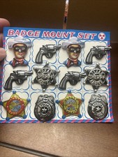 THE LONE RANGER BADGE SET 1950's TIN BADGES STILL MOUNTED ON CARD- New Old Stock