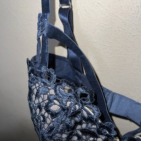 2 Piece Dita Von Teese Lingerie Set - Blue Bra , Garter Belt - Pinup Lace Strap