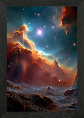 Nebula landscape with star and clou Framed Wall Art Poster Canvas Print Picture