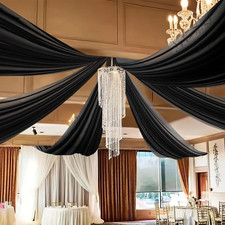 Black Chiffon Sheer Wedding Backdrop Curtains 5X20 FT - 4 Panels Tulle Drapes Fa