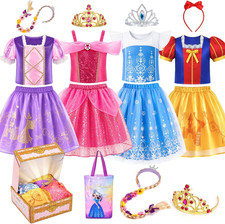Princess Dress up for Girls 3-8, 4 Princess Outfits with Jewelry, Princess Role