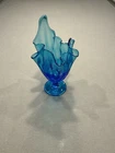 Vintage Fenton Art Glass 9.5" Blue Swung Thumbprint Handkerchief Vase