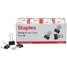 Staples Binder Clips, Small Size, 0.38" Capacity, Black, 144 144 Pack, Black