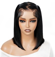 Glueless Styled Short Bob Wig Human Hair 13x4 Lace Front Braided Wigs For Bla...