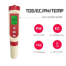 TDS/EC/PH/TEMP Meter 4 in 1 Durable Water Quality Monitor Tester Purity Pen