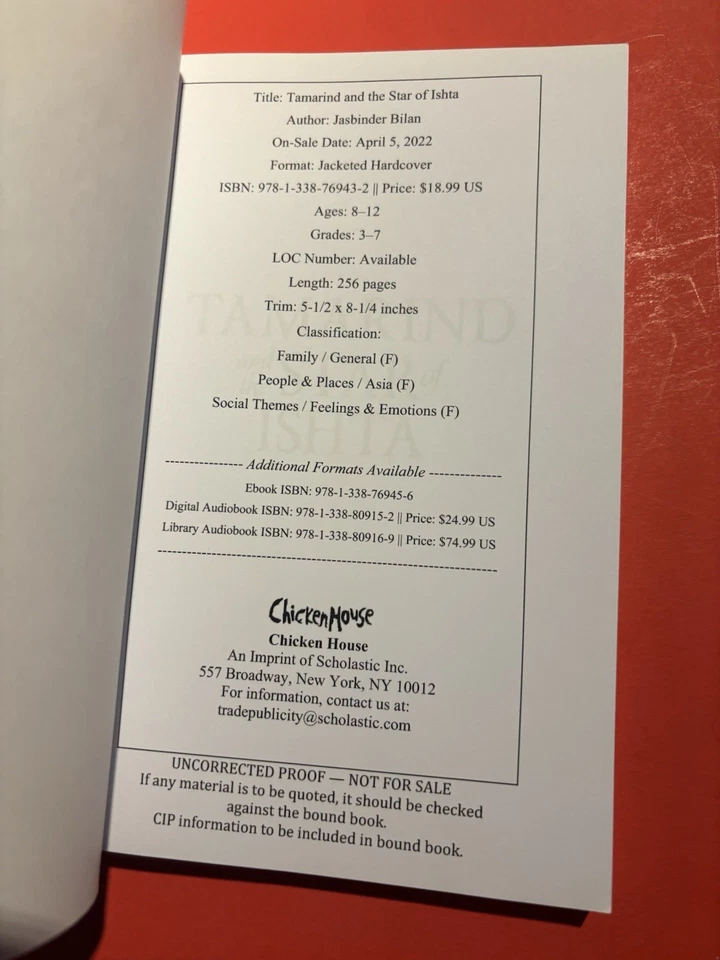 Tamarind and the Star of Ishta by Jasbinder Bilan ARC Advance Uncorrected Proof - Image 3 of 4