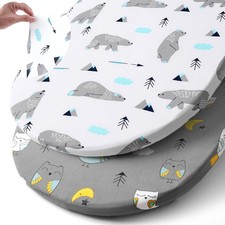 Stretchy Bassinet Sheet Set BROLEX 2 Pack Snug Fitted 32x16 Inch, Owl Bear