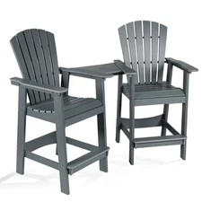 HDPE Tall Adirondack Chair Barstools Connecting Tray Patio Footrest Set of 2