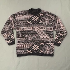 Vintage Winter Sweater Women S Gray Pink Snowflake Angora Blend Fair Isle USA