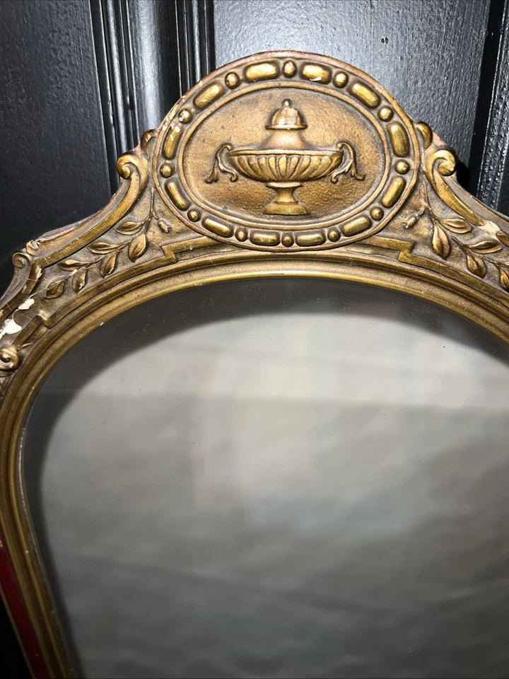 Antiguo Espejo Medallón Arco Yeso Madera Dorada Ornamentado 21.5x13.5 Art Nouveau Foto 3 de 4