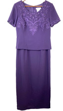 Coldwater Creek Women’s Purple Embroidered Beaded Short Sleeve Dress Sz. 14 P