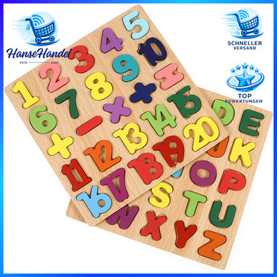 Holzpuzzle Spielzeug 2 Stück Bunt Alphabet ABC Zahlen für Kleinkinder
