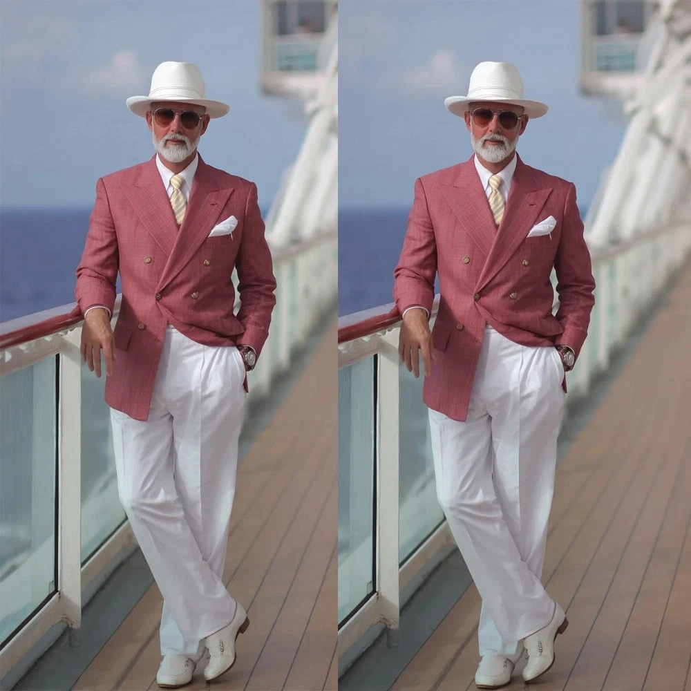 Linen Men's Suit Peak Lapel Double Breasted Wedding Casual Summer Coat Pant 2pcs
Opens in a new wind