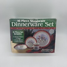 Royal Seasons Snowman Stoneware Complete Dinnerware Set 16 Piece Vintage 1999